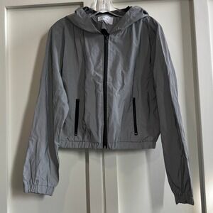 IRIS‎ Los Angeles Reflective Silver Cropped Windbreaker Hooded Jacket IJ99099 M